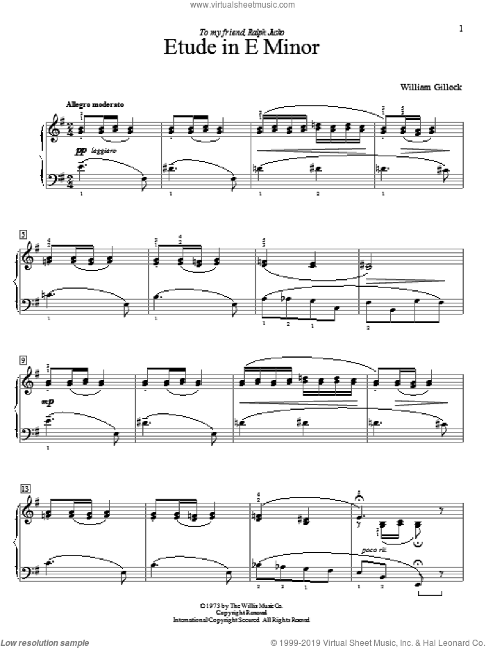 Etude In E Minor sheet music for piano solo (elementary) by William Gillock, classical score, beginner piano (elementary)