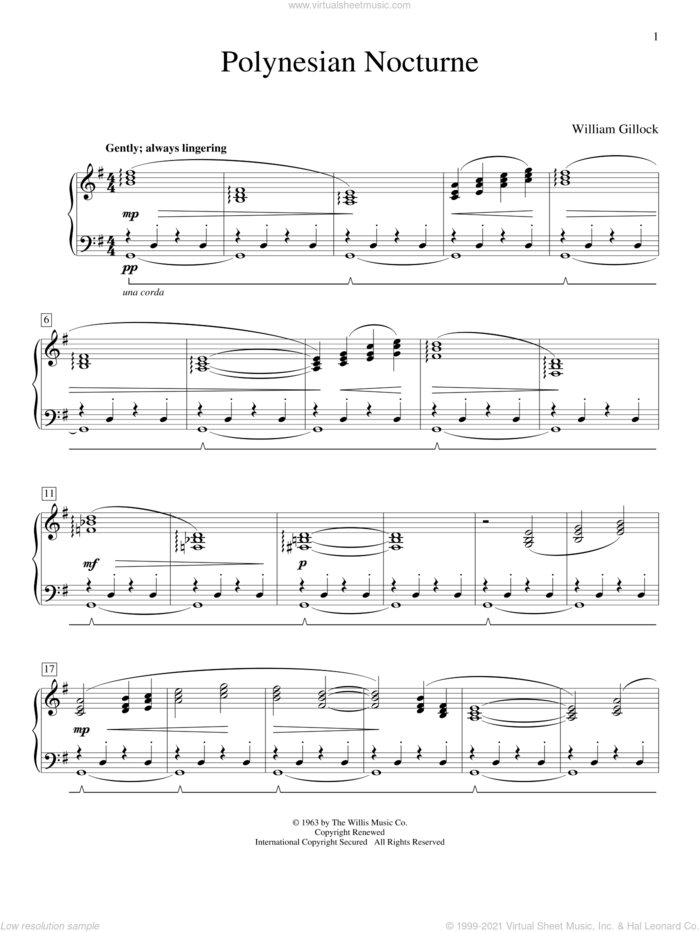 Polynesian Nocturne sheet music for piano solo (elementary) by William Gillock, classical score, beginner piano (elementary)