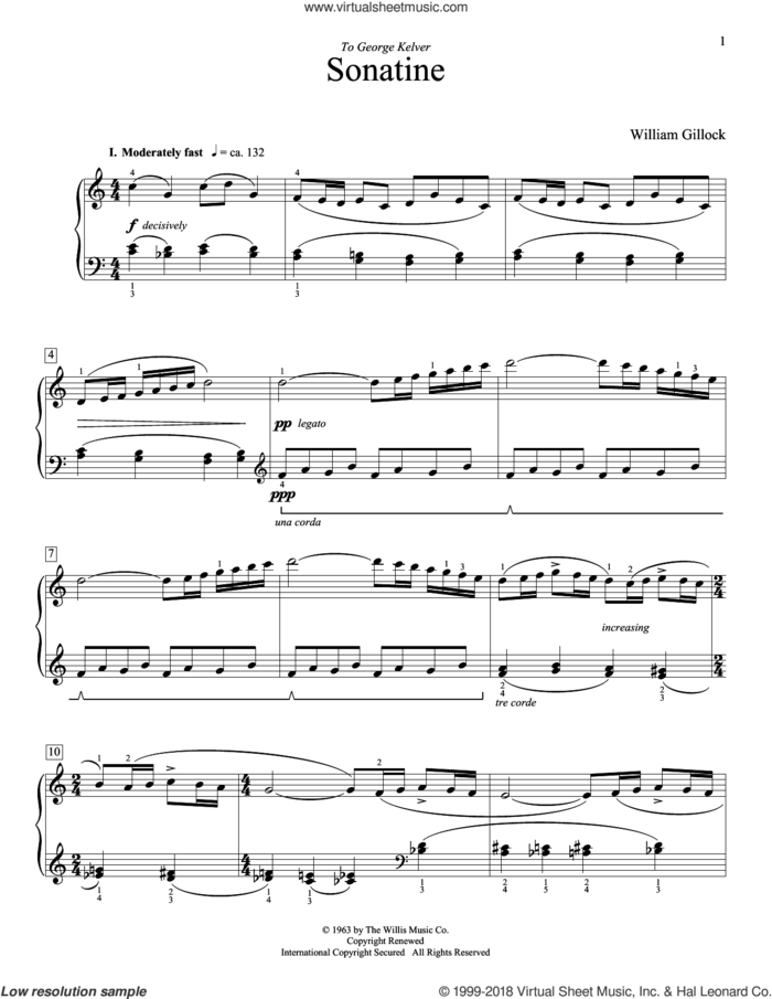 Sonatine sheet music for piano solo (elementary) by William Gillock, classical score, beginner piano (elementary)