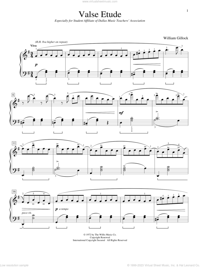Valse Etude sheet music for piano solo (elementary) by William Gillock, classical score, beginner piano (elementary)