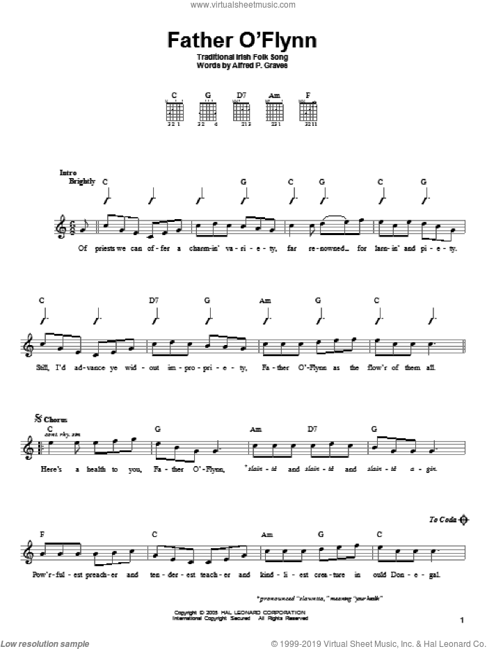 Father O'Flynn sheet music for guitar solo (chords) by Alfred P. Graves and Miscellaneous, easy guitar (chords)