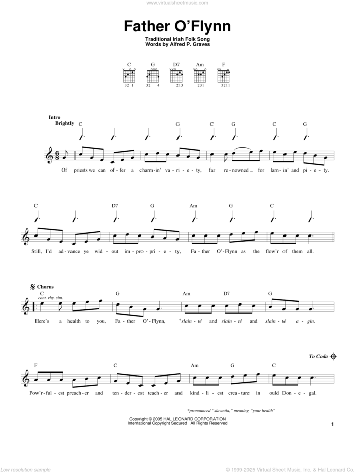 Father O'Flynn sheet music for guitar solo (chords) by Alfred P. Graves and Miscellaneous, easy guitar (chords)