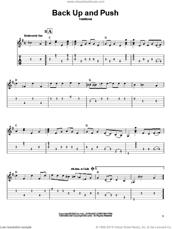 Back Up And Push sheet music for guitar solo, intermediate skill level