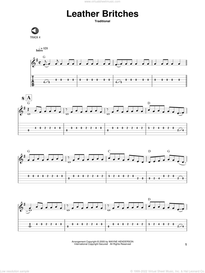 Leather Britches sheet music for guitar solo  and Wayne Henderson, intermediate skill level