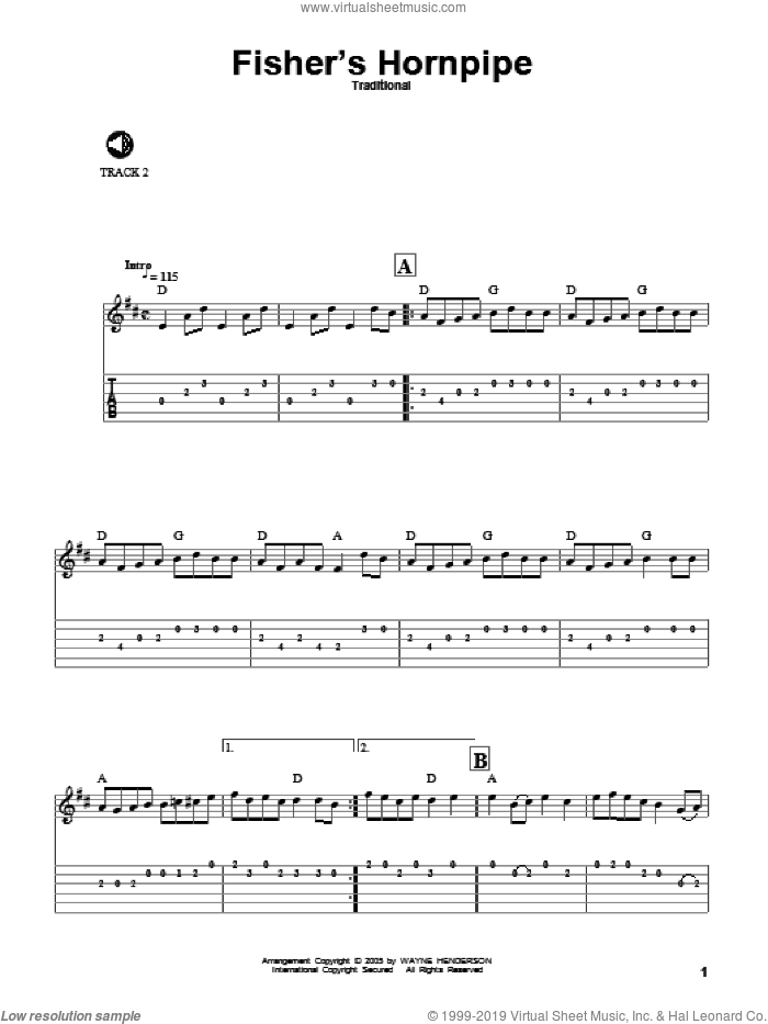 Fisher's Hornpipe sheet music for guitar solo  and Wayne Henderson, intermediate skill level