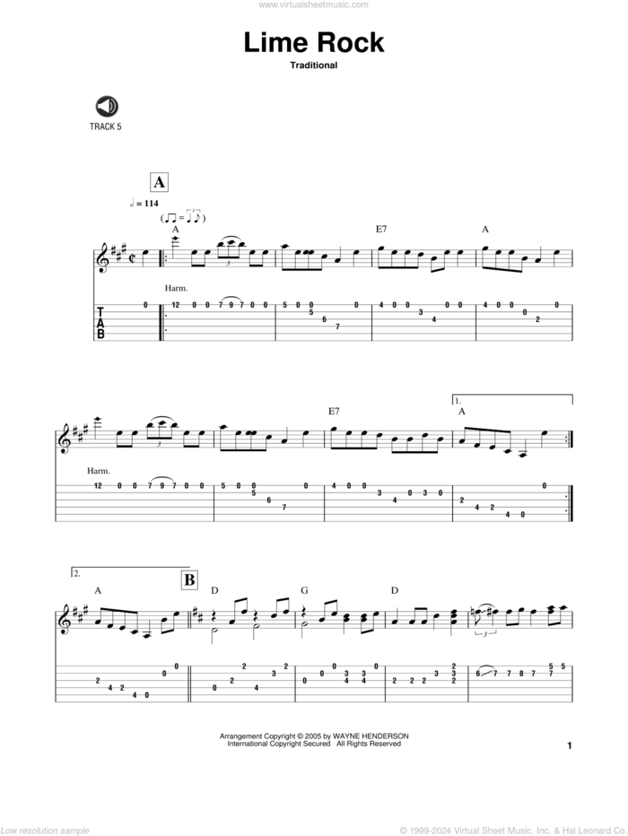 Lime Rock sheet music for guitar solo  and Wayne Henderson, intermediate skill level