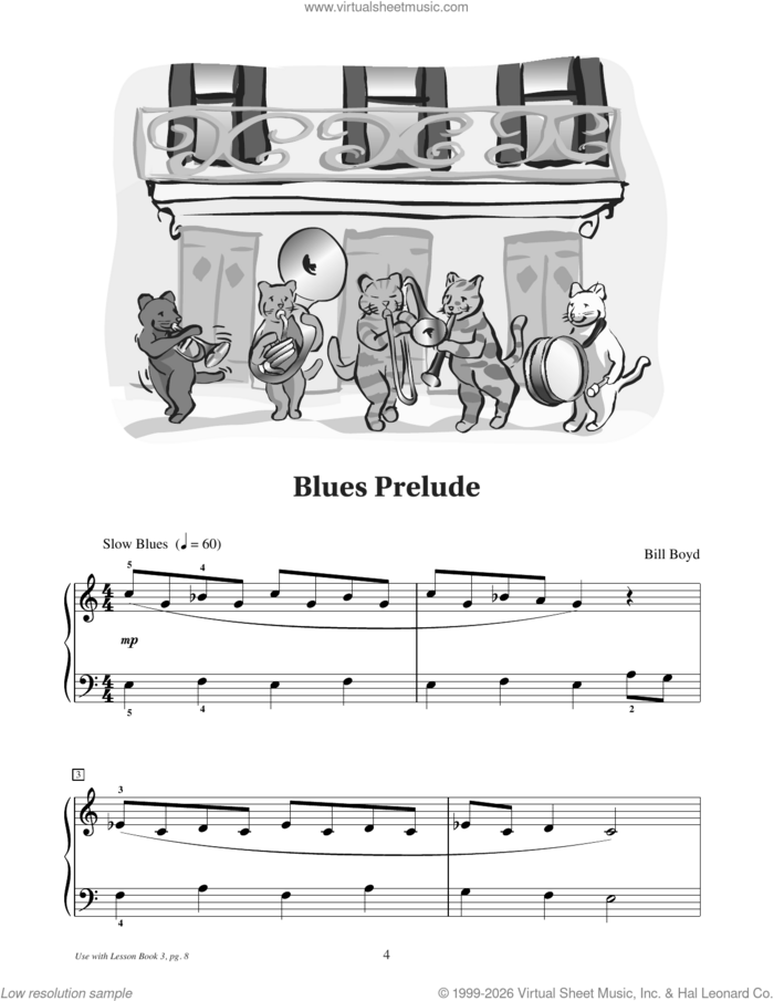 Blues Prelude sheet music for piano solo (elementary) by Bill Boyd, beginner piano (elementary)