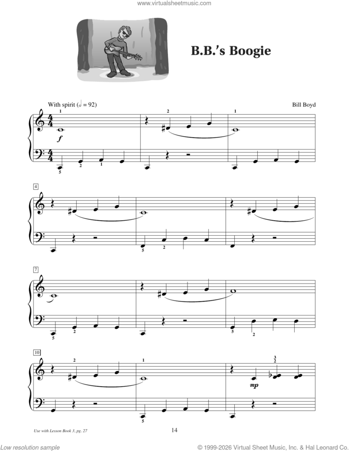 B.B.'s Boogie sheet music for piano solo (elementary) by Bill Boyd, beginner piano (elementary)