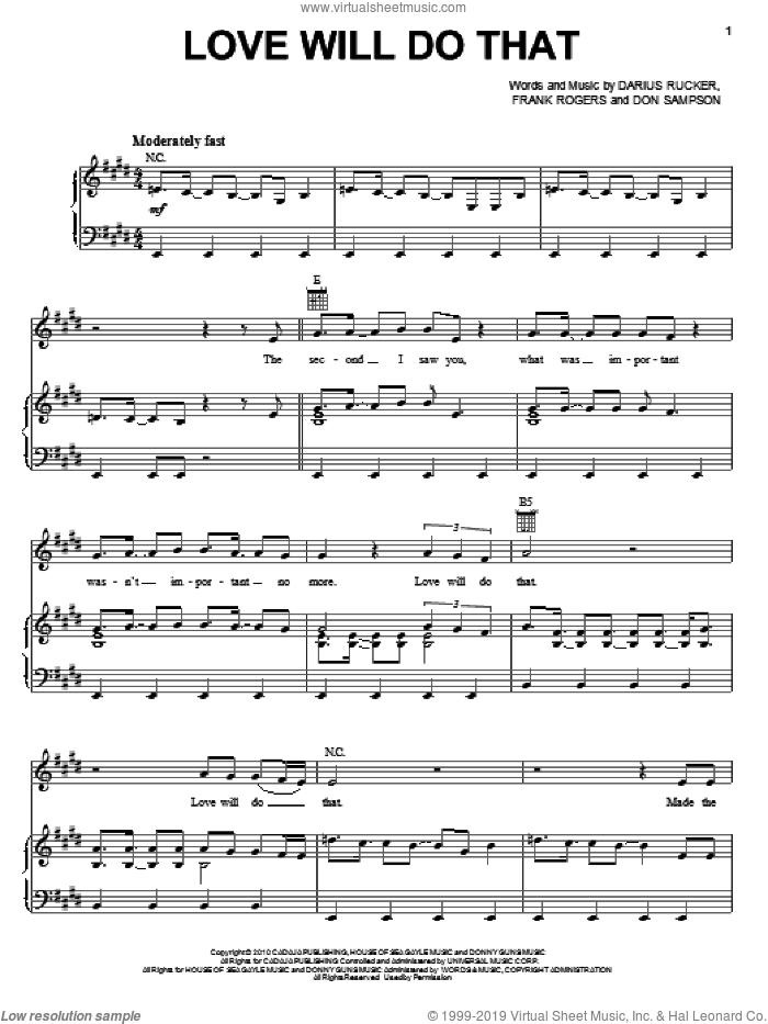 Love Will Do That sheet music for voice, piano or guitar by Darius Rucker, Don Sampson and Frank Rogers, intermediate skill level