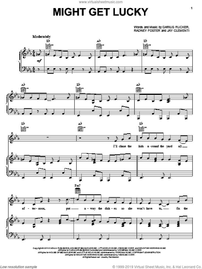 Might Get Lucky sheet music for voice, piano or guitar by Darius Rucker, Jay Clementi and Radney Foster, intermediate skill level