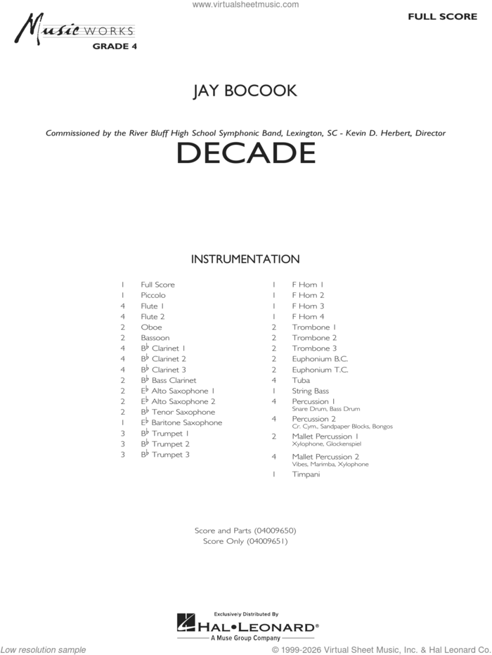 Decade (COMPLETE) sheet music for concert band by Jay Bocook, intermediate skill level