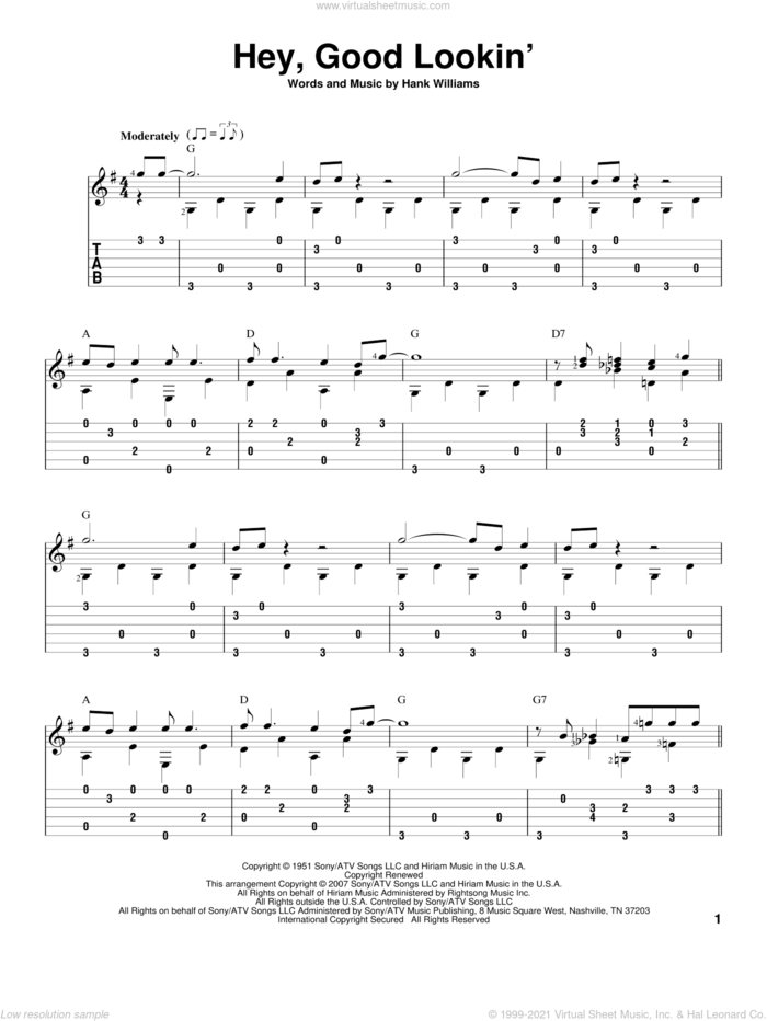 Hey, Good Lookin' sheet music for guitar solo by Hank Williams and David Hamburger, intermediate skill level