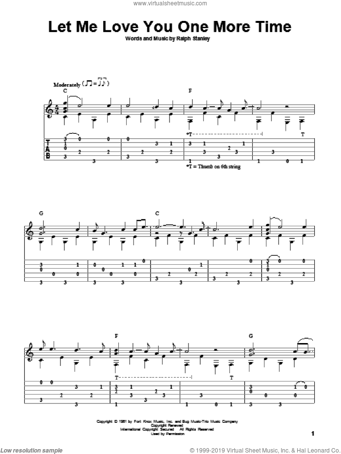 Let Me Love You One More Time sheet music for guitar solo by Ralph Stanley and David Hamburger, intermediate skill level
