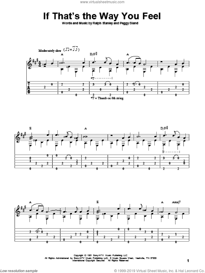 If That's The Way You Feel sheet music for guitar solo by Ralph Stanley, David Hamburger and Peggy Bland, intermediate skill level