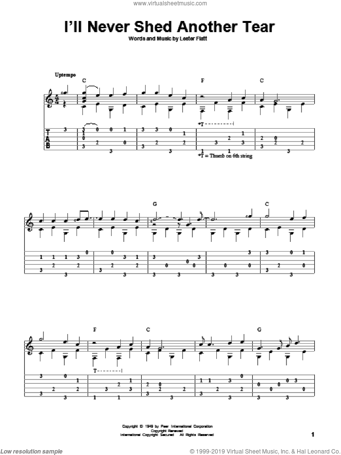 I'll Never Shed Another Tear sheet music for guitar solo by Lester Flatt and David Hamburger, intermediate skill level