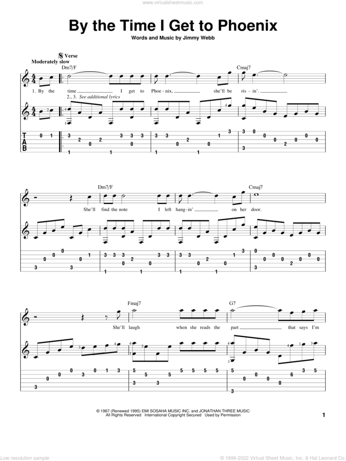 By The Time I Get To Phoenix sheet music for guitar solo by Glen Campbell and Jimmy Webb, intermediate skill level