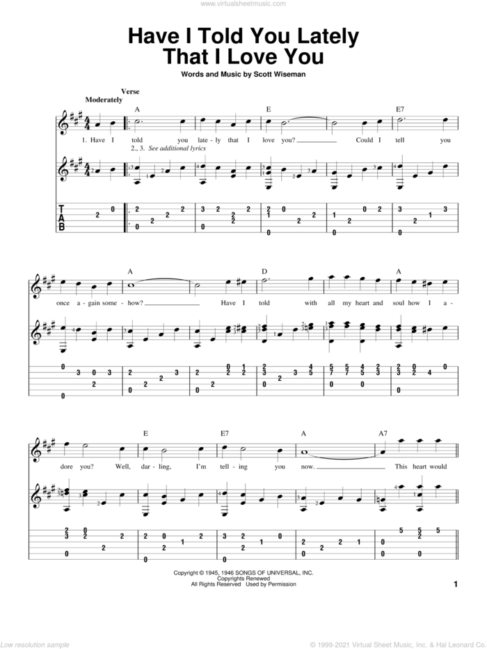 Have I Told You Lately That I Love You sheet music for guitar solo by Gene Autry, Ricky Nelson and Scott Wiseman, intermediate skill level