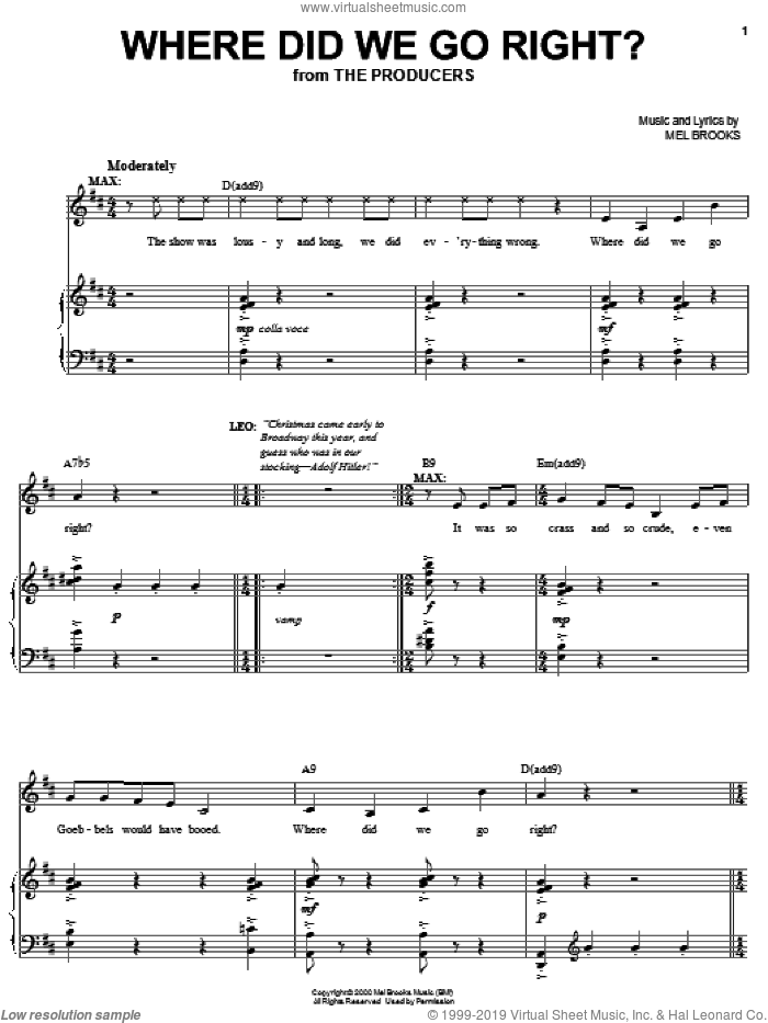 Where Did We Go Right? sheet music for voice and piano by Mel Brooks and The Producers (Musical), intermediate skill level