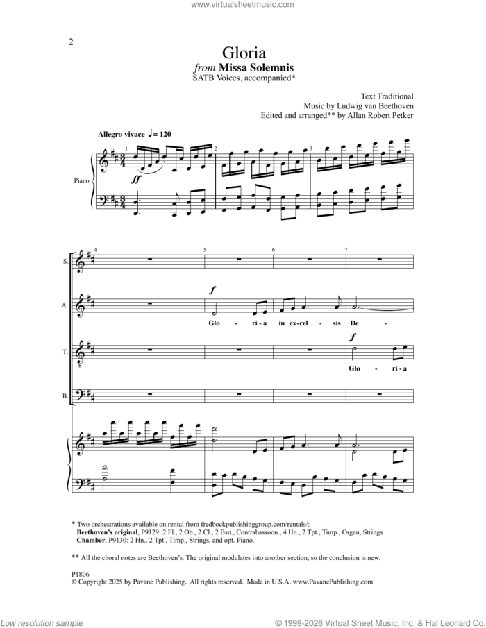 Gloria from Missa Solemnis (arr. Allan Robert Petker) sheet music for choir (SATB: soprano, alto, tenor, bass) by Ludwig Van Beethoven and Allan Robert Petker, classical score, intermediate skill level