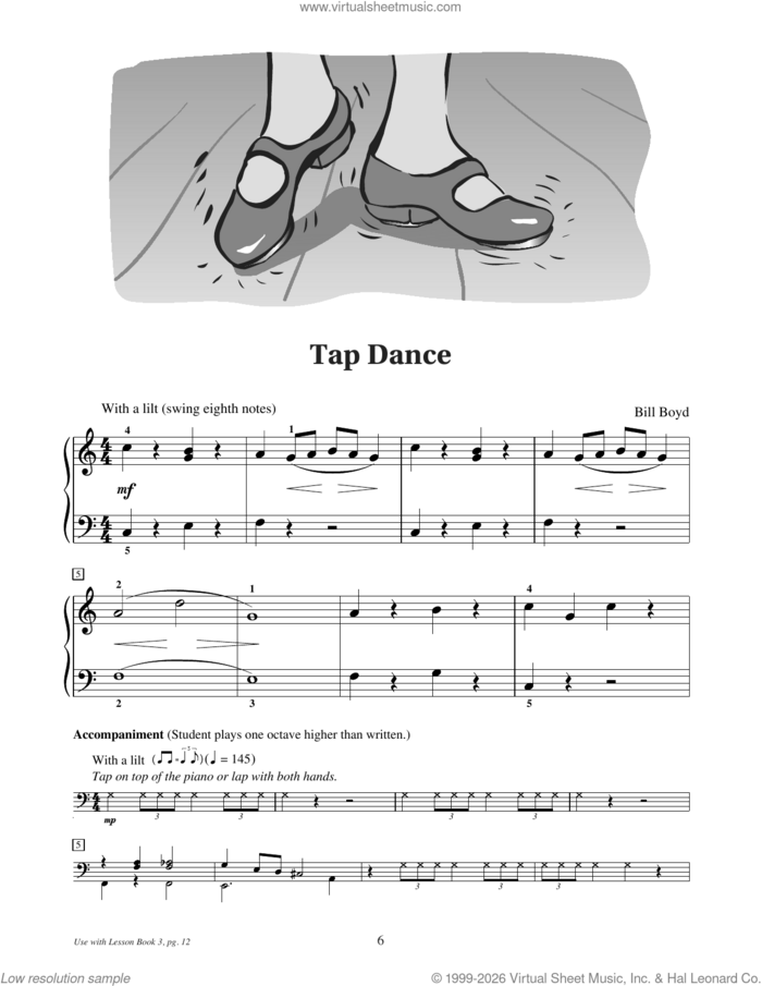 Tap Dance sheet music for piano solo (elementary) by Bill Boyd, beginner piano (elementary)