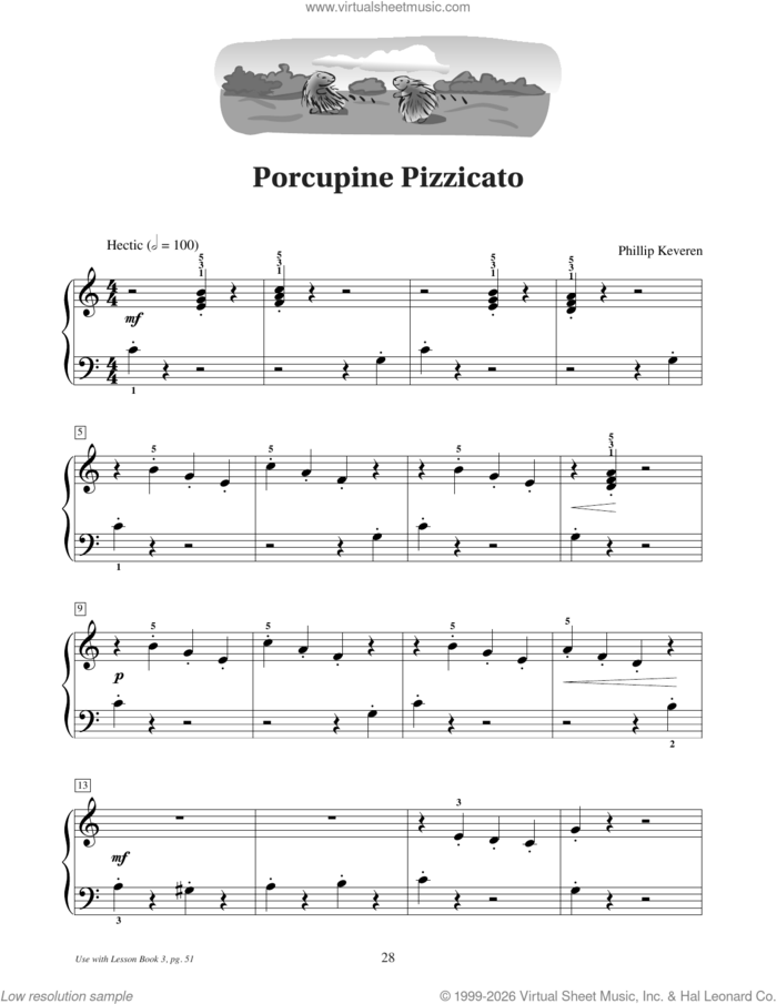 Porcupine Pizzicato sheet music for piano solo (elementary) by Phillip Keveren, beginner piano (elementary)