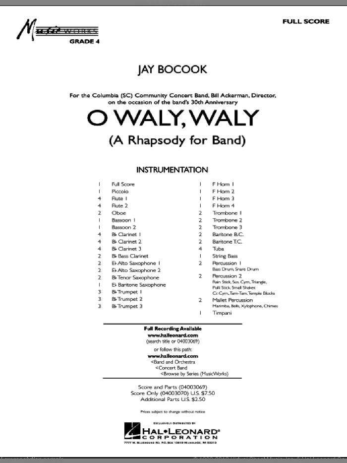 O Waly Waly (A Rhapsody For Band) (COMPLETE) sheet music for concert band by Jay Bocook, intermediate skill level