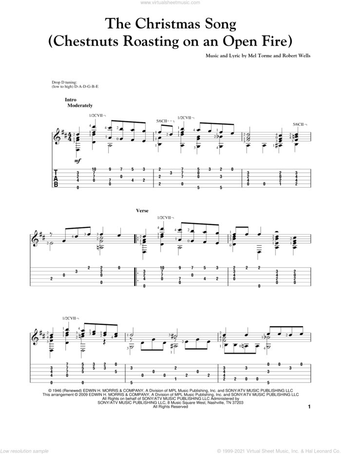 The Christmas Song (Chestnuts Roasting On An Open Fire) sheet music for guitar solo by Mel Torme and Robert Wells, intermediate skill level