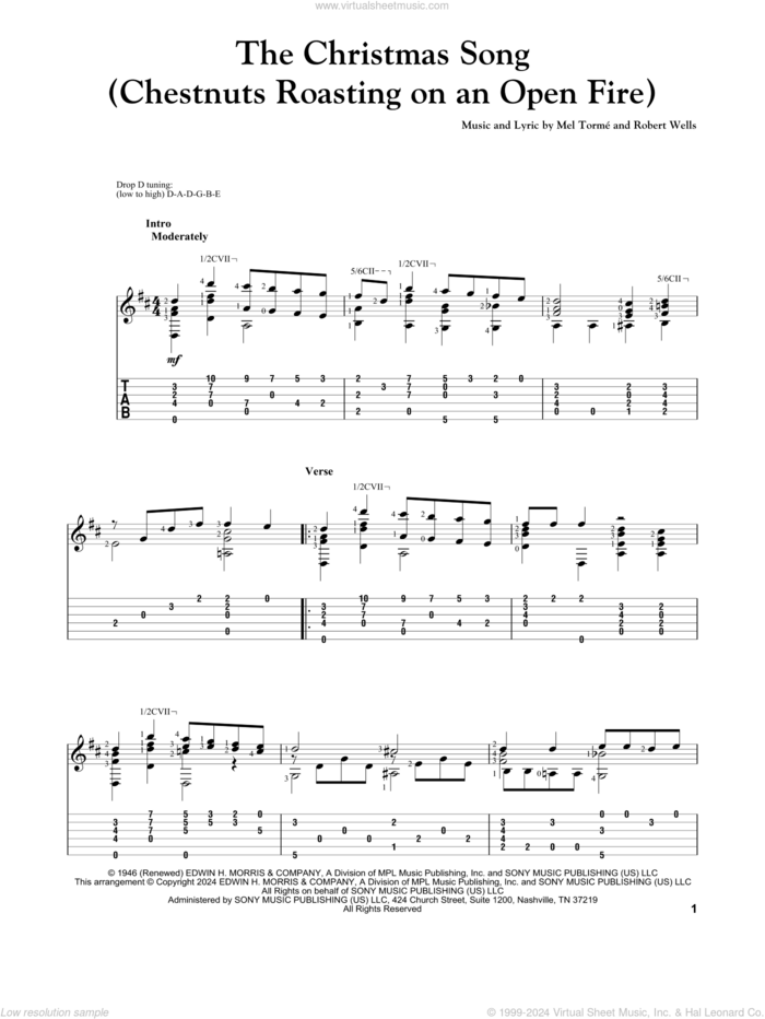 The Christmas Song (Chestnuts Roasting On An Open Fire) sheet music for guitar solo by Mel Torme and Robert Wells, intermediate skill level