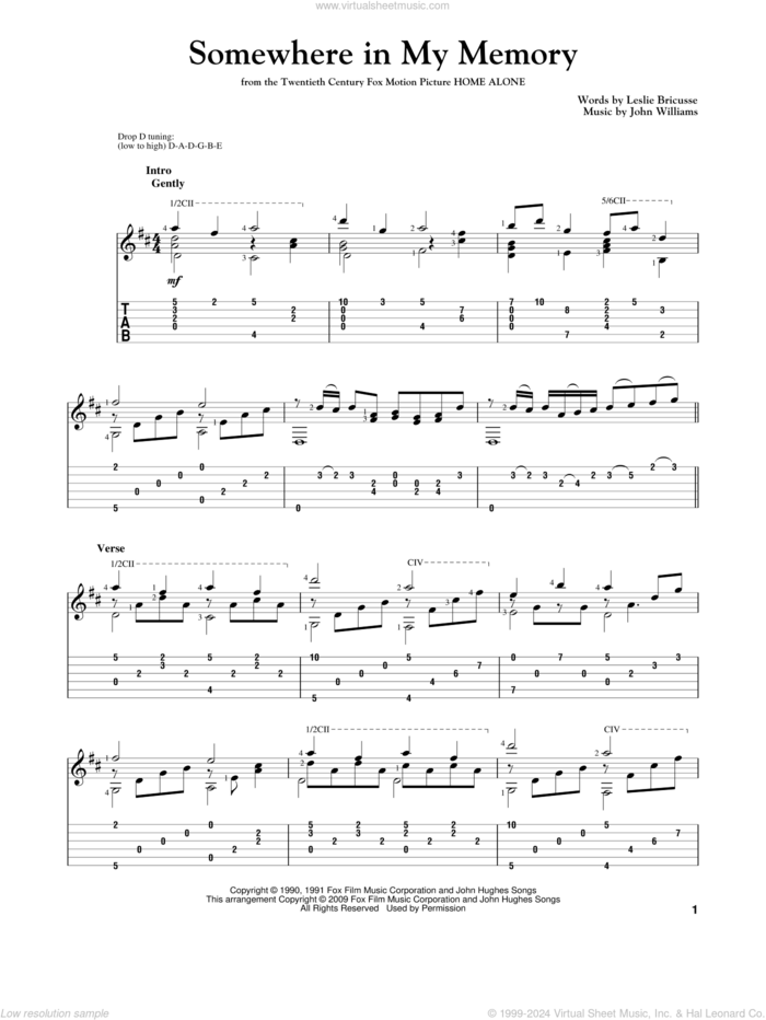 Somewhere In My Memory sheet music for guitar solo by John Williams, Bette Midler and Leslie Bricusse, intermediate skill level