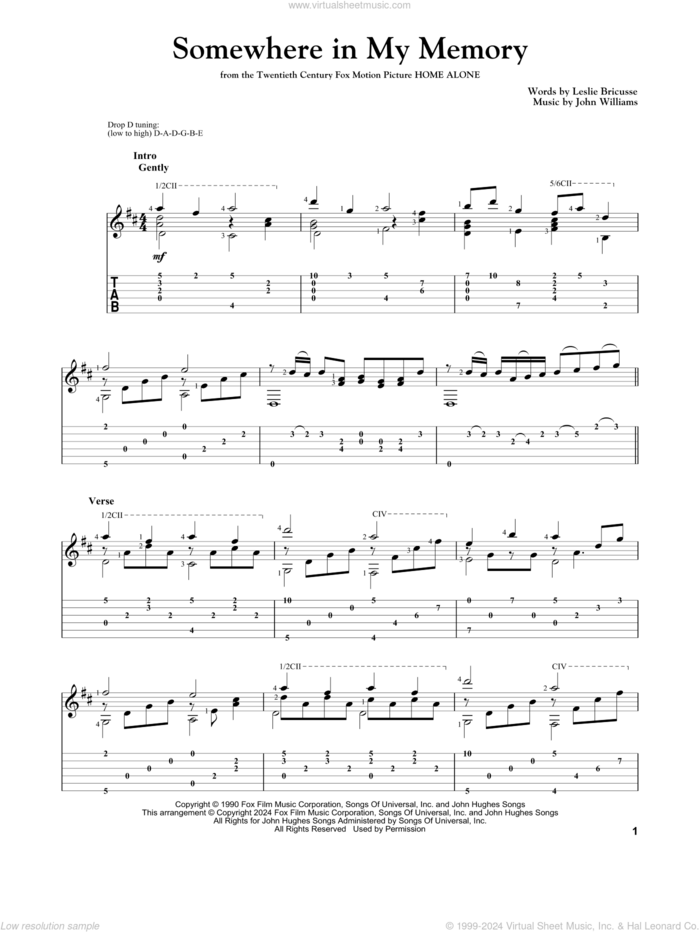 Somewhere In My Memory sheet music for guitar solo by John Williams, Bette Midler and Leslie Bricusse, intermediate skill level