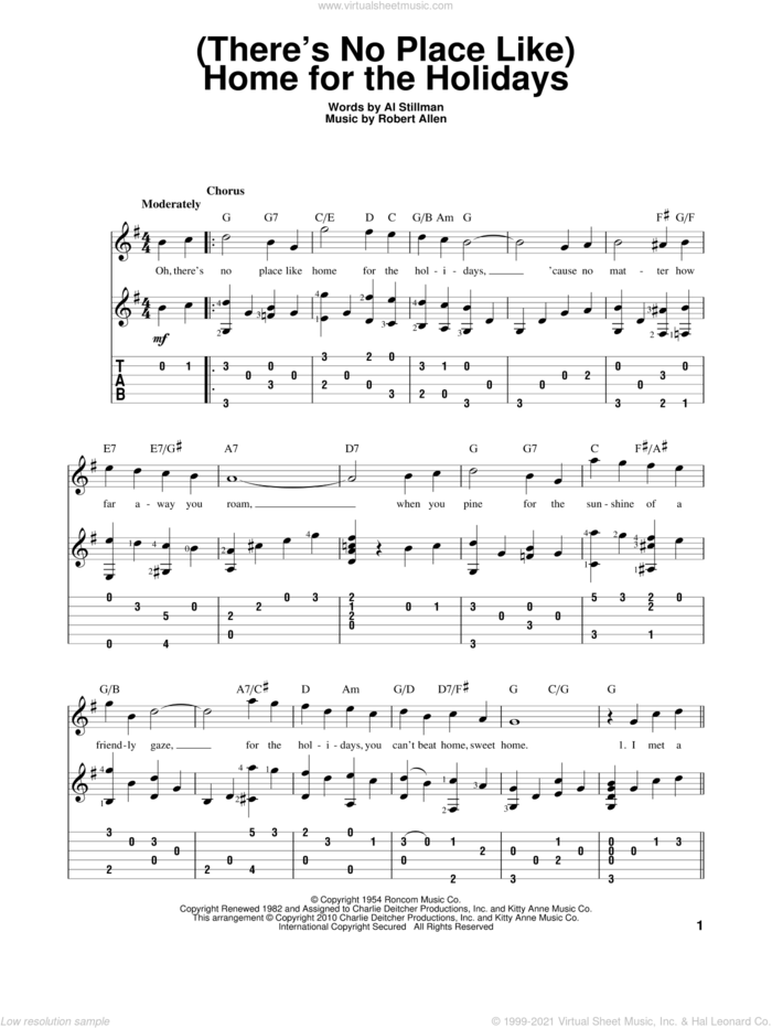(There's No Place Like) Home For The Holidays sheet music for guitar solo by Perry Como, Al Stillman and Robert Allen, intermediate skill level