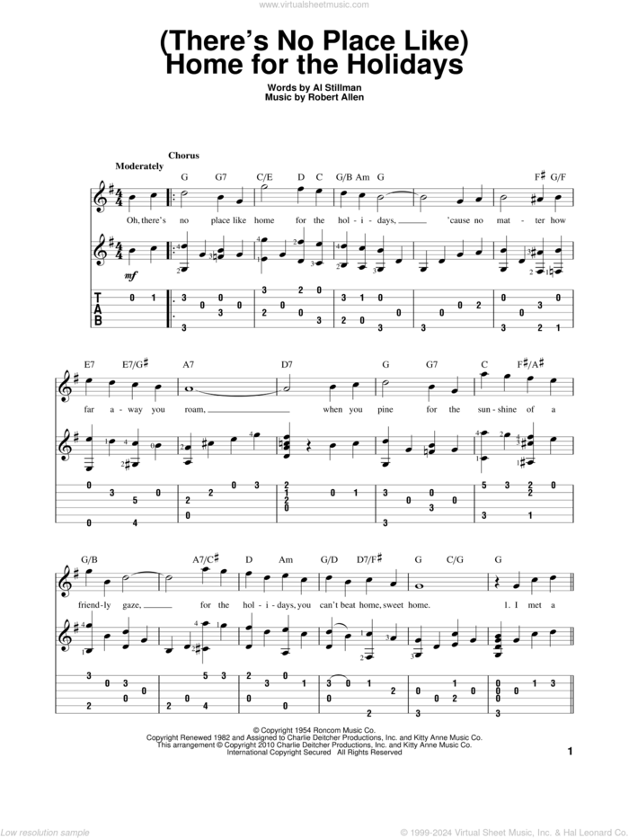 (There's No Place Like) Home For The Holidays sheet music for guitar solo by Perry Como, Al Stillman and Robert Allen, intermediate skill level