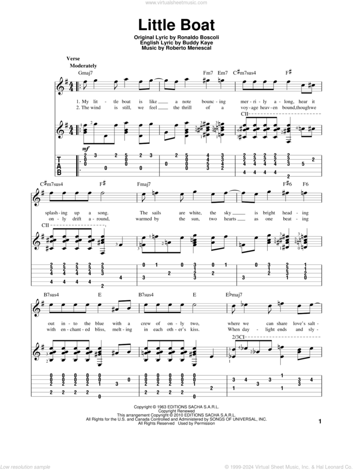 Little Boat sheet music for guitar solo by Buddy Kaye, Roberto Menescal and Ronaldo Boscoli, intermediate skill level