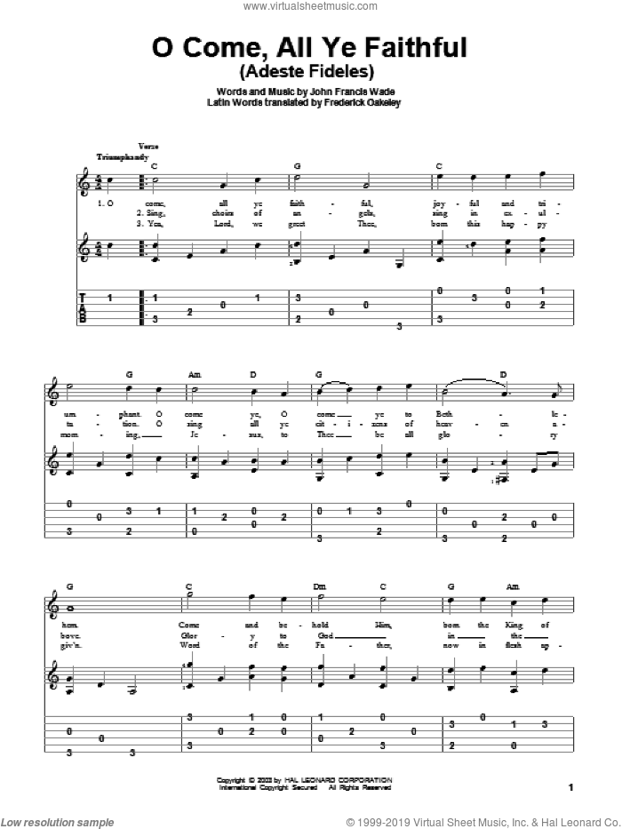 O Come, All Ye Faithful (Adeste Fideles) sheet music for guitar solo by John Francis Wade and Frederick Oakeley, intermediate skill level