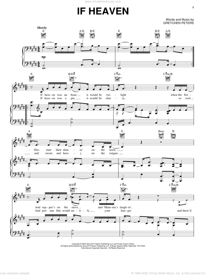 If Heaven sheet music for voice, piano or guitar by Andy Griggs and Gretchen Peters, intermediate skill level