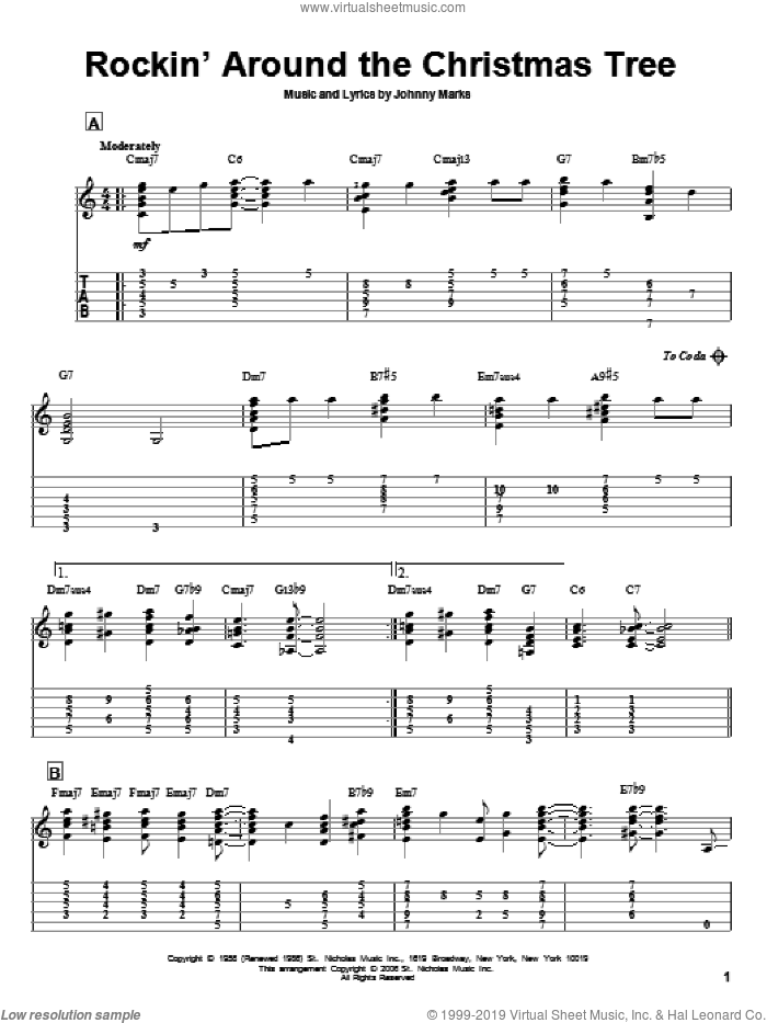 Rockin' Around The Christmas Tree sheet music for guitar solo by Brenda Lee and Jeff Arnold, intermediate skill level
