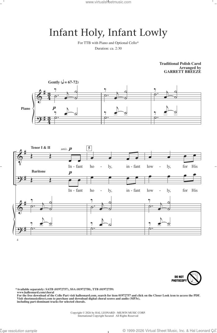 Infant Holy, Infant Lowly (arr. Garrett Breeze) sheet music for choir (TTBBB)  and Garrett Breeze, intermediate skill level