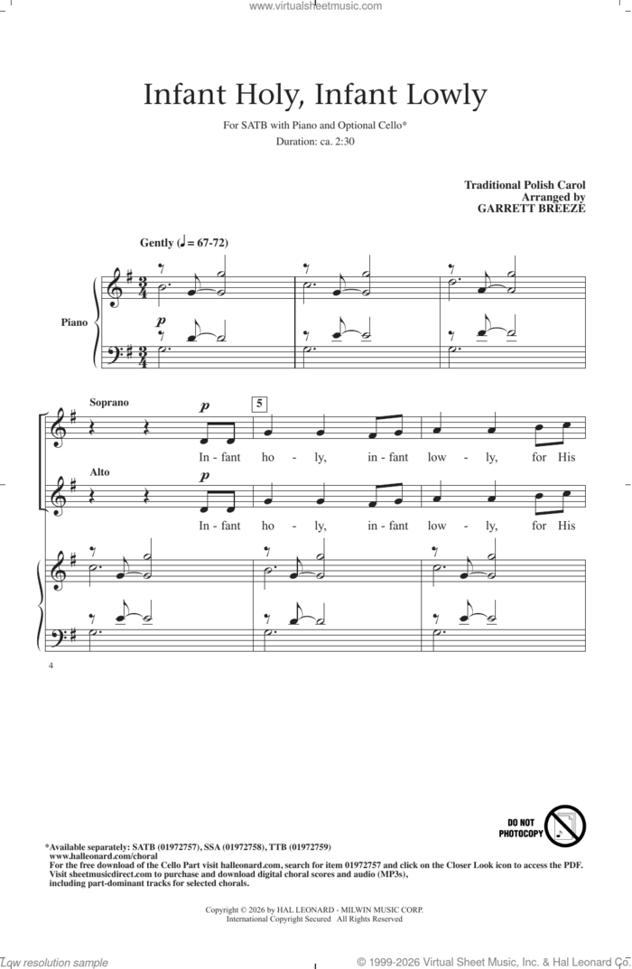Infant Holy, Infant Lowly (arr. Garrett Breeze) sheet music for choir (SATB: soprano, alto, tenor, bass)  and Garrett Breeze, intermediate skill level