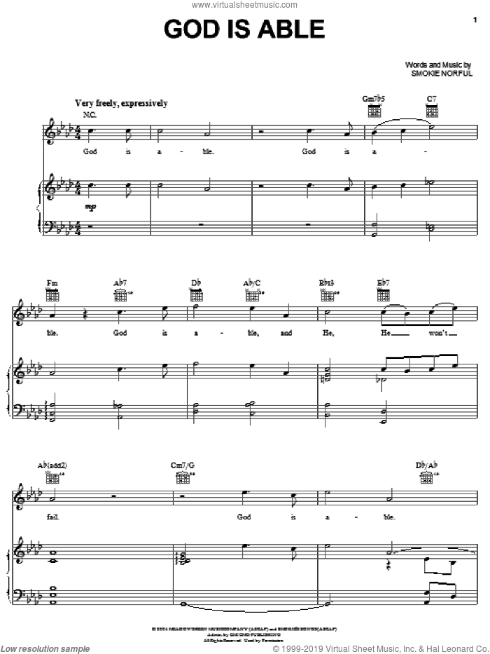 God Is Able sheet music for voice, piano or guitar by Smokie Norful, intermediate skill level