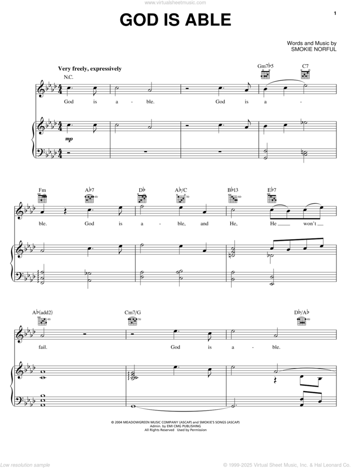 God Is Able sheet music for voice, piano or guitar by Smokie Norful, intermediate skill level