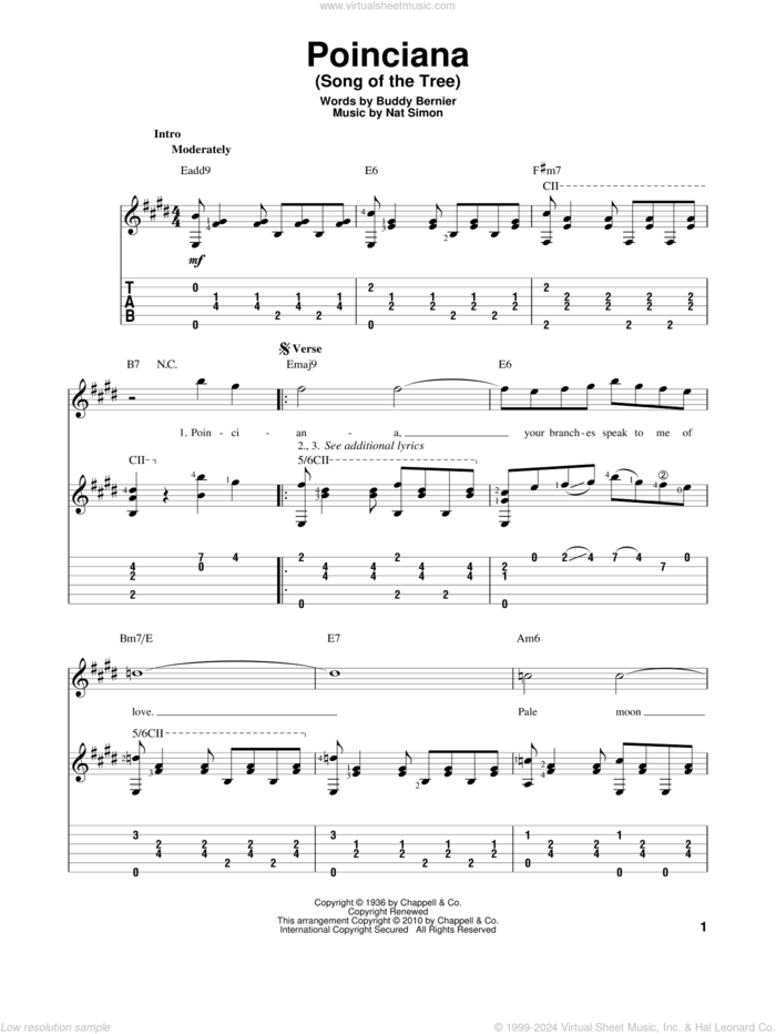 Poinciana (Song Of The Tree) sheet music for guitar solo by Buddy Bernier and Nat Simon, intermediate skill level