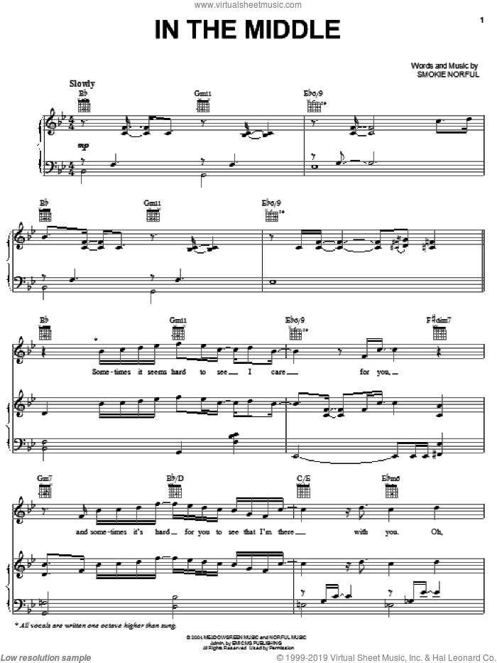 In The Middle sheet music for voice, piano or guitar by Smokie Norful, intermediate skill level
