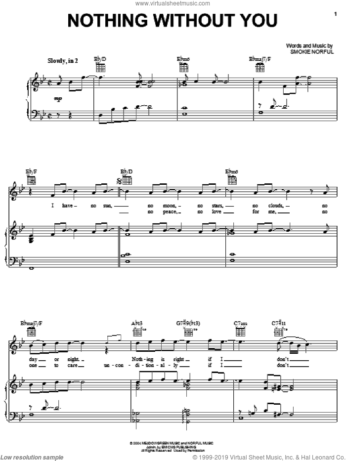 Nothing Without You sheet music for voice, piano or guitar by Smokie Norful, intermediate skill level