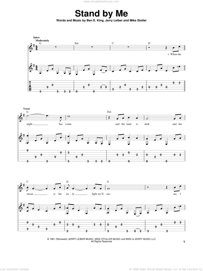 Stand By Me sheet music for guitar solo by Ben E. King, Jerry Leiber and Mike Stoller, intermediate skill level