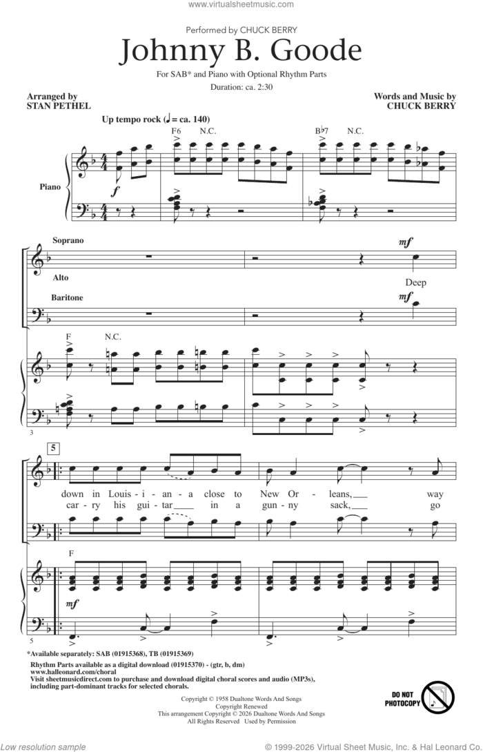 Johnny B. Goode (arr. Stan Pethel) sheet music for choir (SAB: soprano, alto, bass) by Chuck Berry and Stan Pethel, intermediate skill level