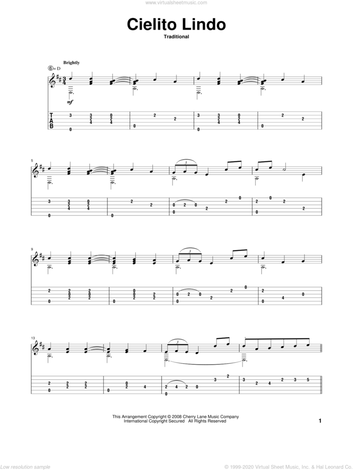 Cielito Lindo (My Pretty Darling) sheet music for guitar solo by Cortez Fernandez, intermediate skill level