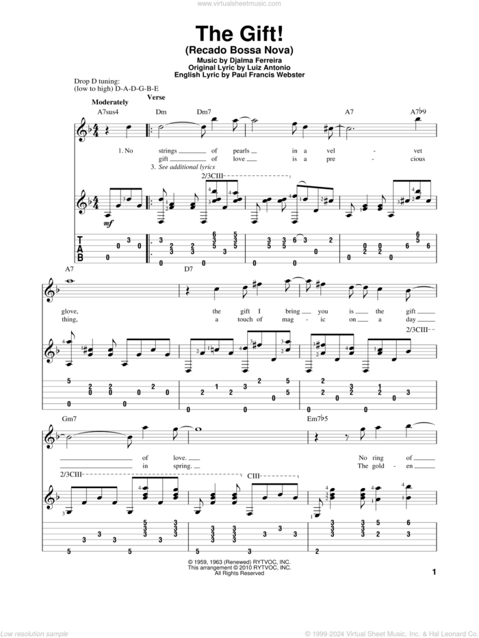 The Gift! (Recado Bossa Nova) sheet music for guitar solo by Luiz Antonio, Djalma Ferreira and Paul Francis Webster, intermediate skill level