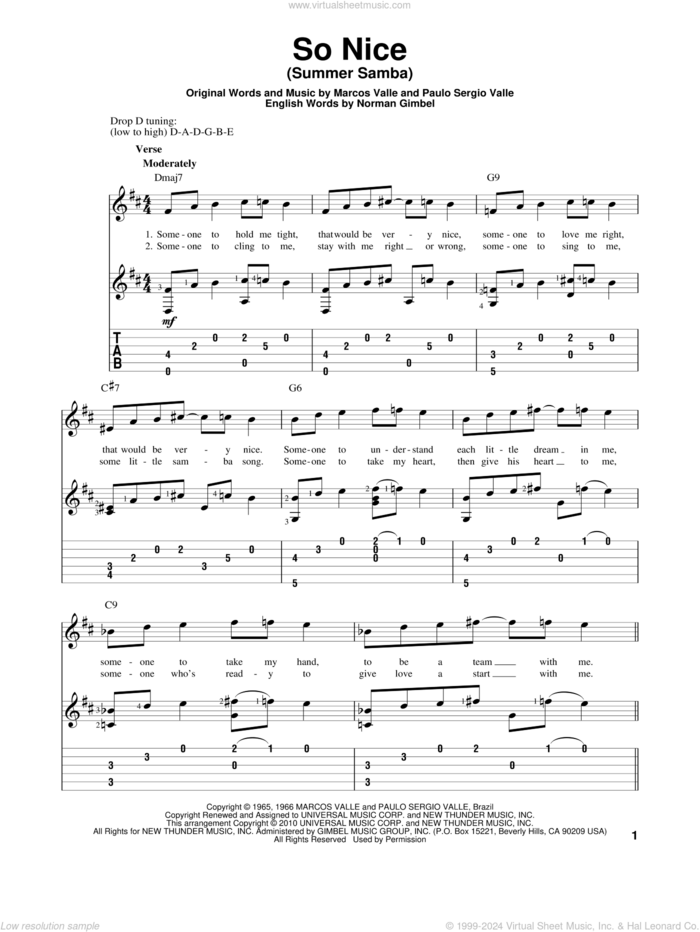 So Nice (Summer Samba) sheet music for guitar solo by Marcos Valle, Norman Gimbel and Paulo Sergio Valle, intermediate skill level
