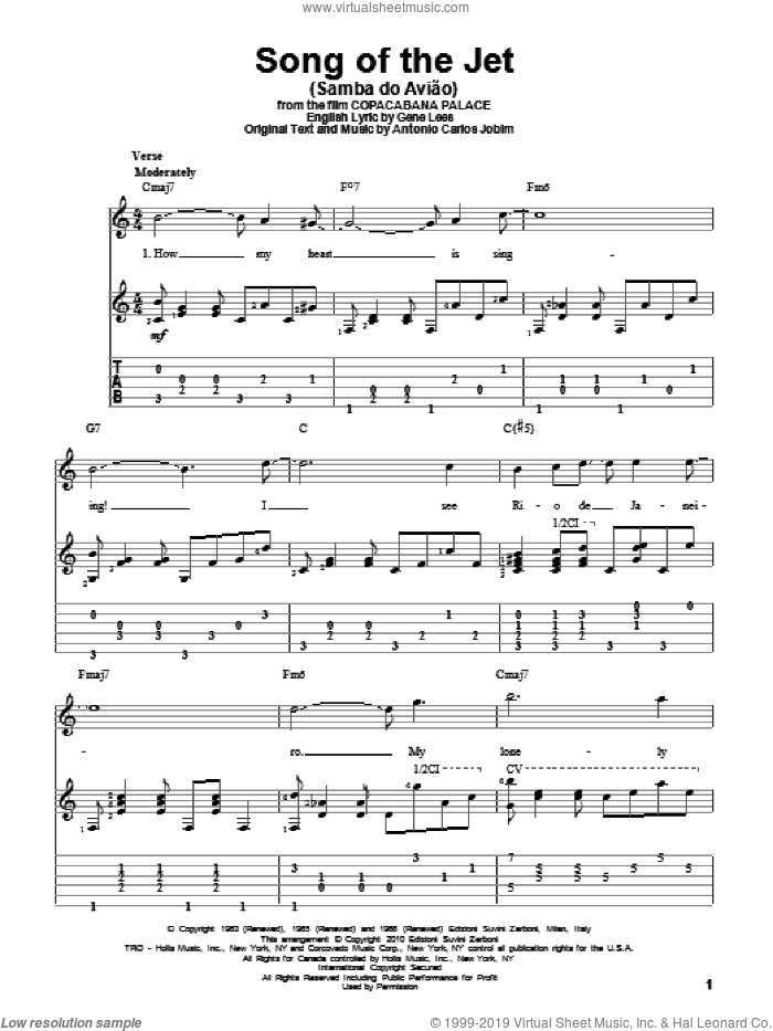 Song Of The Jet (Samba do Aviao) sheet music for guitar solo by Antonio Carlos Jobim and Eugene John Lees, intermediate skill level
