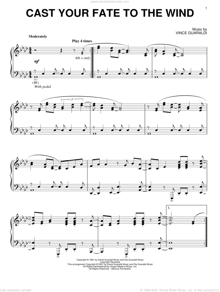 Winston Cast Your Fate To The Wind Sheet Music For Piano Solo